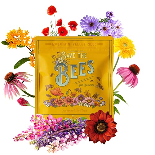 Package of 80,000 Wildflower Seeds - Save The Bees Wild Flower Seeds Collection - 19 Varieties of Pure Non-GMO Flower Seeds for Planting Including Milkweed, Poppy, and Lupine