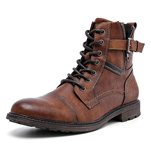 AMAPO Men Oxford Boots,Buckle Dress Boot for Men,Casual Men Boots Lace-Up Side Zipper(A20707-BRN-46)