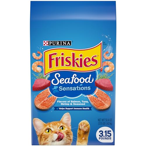 Purina Friskies Dry Cat Food, Seafood Sensations - (Pack of 4) 3.15 lb. Bags
