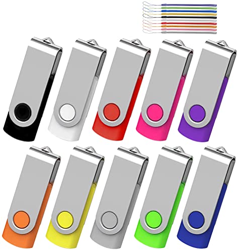AreTop 2GB USB Flash Drive 10 Pack 2GB Stick Pen Drive Memory Stick USB2.0 Pendrive 2GB Thumb Drive Bulk for Fold Data Storage Memoria USB 2GB (Bulk 10 PCS - Mixed Colors Black/Blue/Purple/Green/Red)