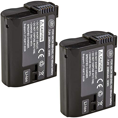 BM Premium 2 Pack of EN-EL15C High Capacity Batteries for Nikon Z5, Z6, Z6 II, Z7, Z8, Z7II, D780, D850, D7500, 1 V1, D500, D600, D610, D750, D800, D810, D810A, D7000, D7100, D7200 Cameras