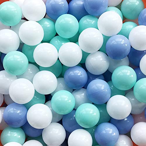 MoonxHome Ball Pit Balls for Toddlers, BPA Free Crush Proof Plastic Toy Balls for Ball Pit, Children's Pool Water Toys, Ideal Gift for Christmas Balls for Play Tent 2.15' Pack of 100 White&Green&Blue