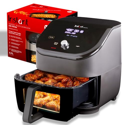 Instant Vortex Plus 6QT ClearCook Air Fryer, Clear Windows, Custom Program Options, 6-in-1 Functions, Crisps, Broils, Roasts, Dehydrates, Bakes, Reheats, from the Makers of Instant Pot, Black