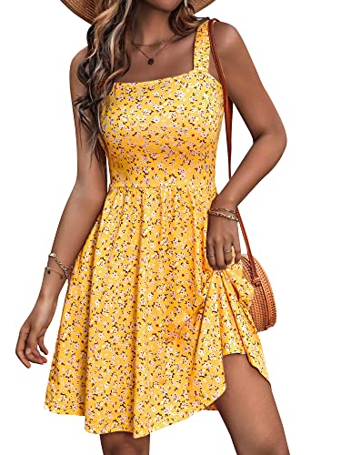 HUHOT Casual Sun Dresses for Women Summer Dresses Beach Vacation Flowy Dress Sundress with Pockets Resort Wear Spring Dresses for Women 2024 Easter Boho Homecoming Graduation Floral Cute Dresses