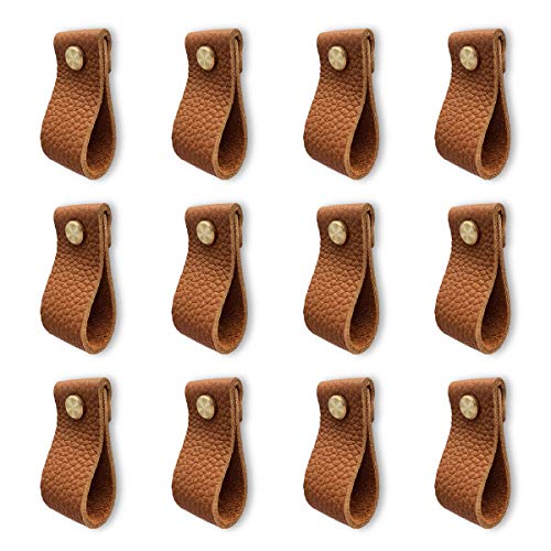 Hiili & Kaala Leather Dresser Knobs, 12 Pack , Upgrade The Look of Furniture, Perfect Replacement of Metal Soft Drawer Cabinet Knobs (Brown)