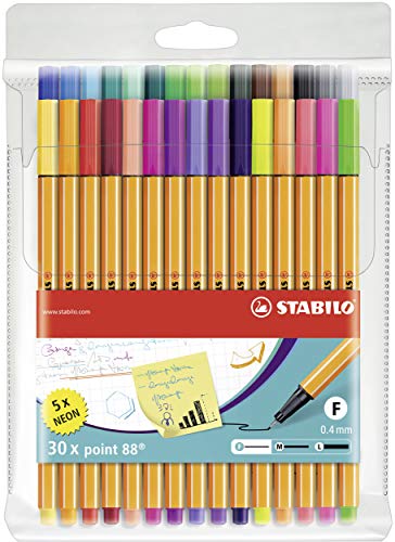 Fineliner - STABILO point 88 - Wallet of 30 - Assorted colors incl 5 neon colors