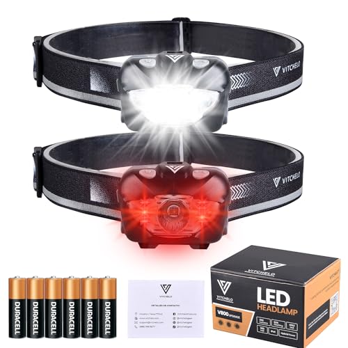 2PCs V800 Upgraded 2500 Lumen Head Lamps LED Rechargeable Super Bright XPE3, 6 Modes Hybrid Headlamps for Adults & Kids,IPX4 Waterproof White & Red Light 45° Tilt for Outdoor Camping Running Cycling