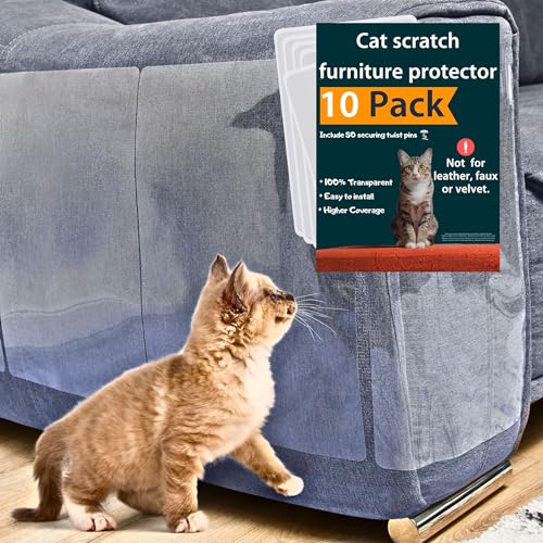Cat Couch Protector, 10 Pack, Anti Cat Scratch Furniture Protector, Couch Protector for Cats, Furniture Protectors from Cats, Couch Cat Scratch Protector (10 Pack+50 Twist Pins)