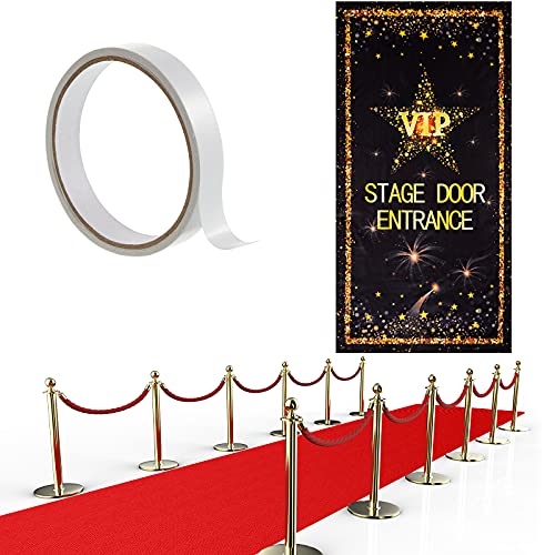 Timtin Red Carpet Runner 2.6 x 15 ft Not Slip Red Aisle Runner VIP Stage Door Entrance Cover Movie Theme Party Accessory 55 GSM Thickness with Carpet Tape for Film Carnival Wedding Decoration