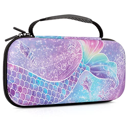 Nintendo Switch Case, Nintendo Switch OLED Case, Nintendo Switch Carrying Case, Protective Portable Travel Carry Case with 16 Card Slots for Nintendo Switch Games & Accessories, Purple Mermaid Tail