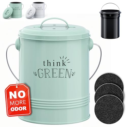 Compost Bin for Kitchen Counter - 1.2 Gallon Countertop Composter with Extra Smell-Absorbing Filters and Inner Bucket for Easy Cleaning - Food Waste Bin for Kitchen with Lid by Barnyard Designs