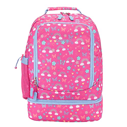 Bentgo Kids 2-in-1 Backpack & Insulated Lunch Bag - Durable 16” Backpack & Lunch Container in Unique Prints for School & Travel - Water Resistant, Padded & Large Compartments (Rainbows & Butterflies)