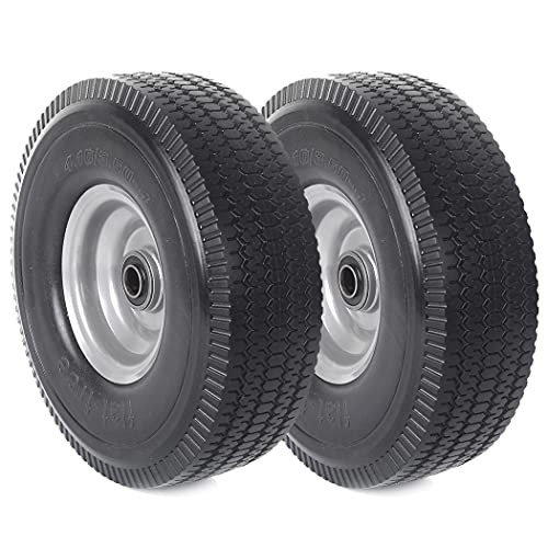 AR-PRO (2-Pack) 10-Inch Solid Wheel Replacement - 4.10/3.50-4 Flat Free Tire and Wheel with 5/8 extra 3/4 &1/2 Bearings and 2.2' Offset Hub - Compatible with Hand Truck, Generator, Gorilla Carts