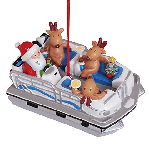 Cape Shore Santa and Reindeer in Pontoon Party Boat Christmas Tree Holiday Ornament Decoration