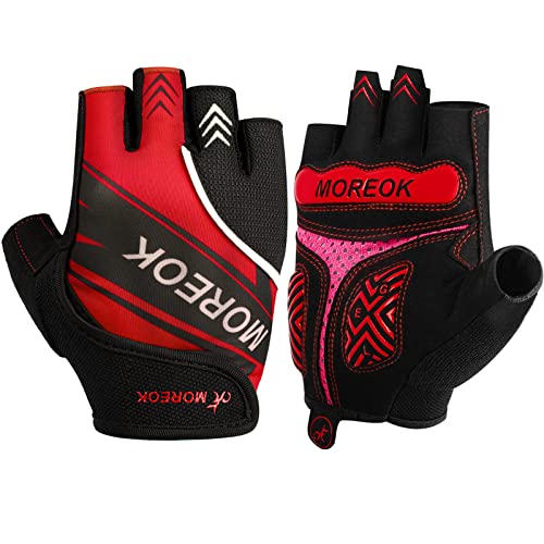 BIKINGMOREOK Cycling Gloves Bike Gloves Biking Gloves for Men Women,Half Finger Mountain Bike Gloves Workout Gloves Road Bicycle Gloves with 5MM Anti-Slip Gel Pads-Red-XL