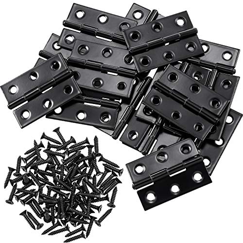 16 Pieces Small Door Hinges Stainless Steel Folding Butt Hinges Home Furniture Hardware Piano Cabinet Door Hinge with 96 Pieces Stainless Steel Screws (Black, 1.75 Inch)