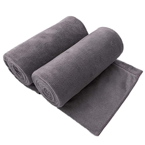 JML Microfiber Bath Towel 2 Pack(30' x 60'), Oversized Thick Towels, Soft, Super Absorbent and Fast Drying, No Fading Multipurpose Use for Sports, Travel, Fitness, Yoga, 30 in 60 in, Grey Count
