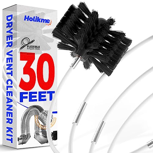 Holikme 30 Feet Dryer Vent Cleaner Kit, Flexible Lint Brush with Drill Attachment, Fireplace Chimney Brushes Extends Up to 30 Feet for Easy Cleaning, Use with or Without a Power Drill