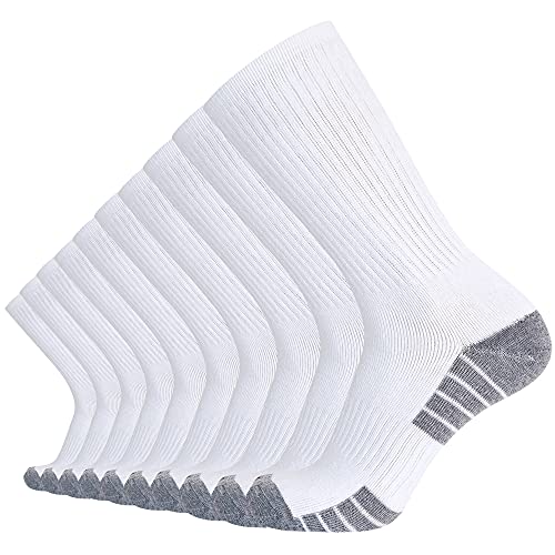 SoxDaddy 10P Pack Men's Cotton Moisture Wicking Cushion Crew Work Socks (US 13-15/Shoe Size 12-15, White3)
