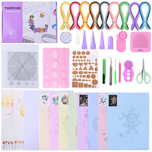 YURROAD Quilling Paper Set with 900pcs 5mm Quilling Paper Strips Filigree Paper Tool Kit and Quilling Board Slotted Pen Curling Coach Crimper