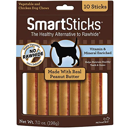 SmartBones SmartSticks, Treat Your Dog to a Rawhide-Free Chew Made With Real Peanut Butter, 10 count
