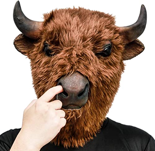 AQKILO American Bison Mask Plush Animal Latex Full Head Realistic Masks Fancy Dress for Halloween Carnival Costume Party