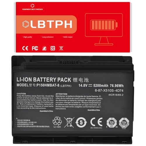 LBTECH P150HMBAT-8 X510S 6-87-X510S-4D74 Compatible Laptop Battery Replacement for CLEVO 6-87-X510S-4D7 6-87-X510S-4D72 6-87-X510S-4D73 6-87-X510S-4J7 6-87-X510S-4J72 G505 P150EM 14.8V 5200mAh/76.96Wh