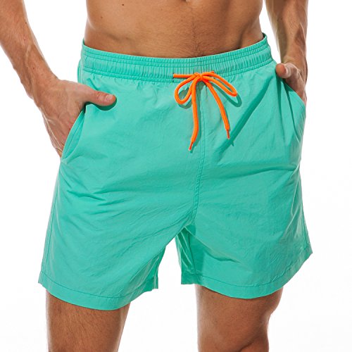 SILKWORLD Men's Swim Trunks Quick Dry Beach Shorts with Pockets, US XL, Green