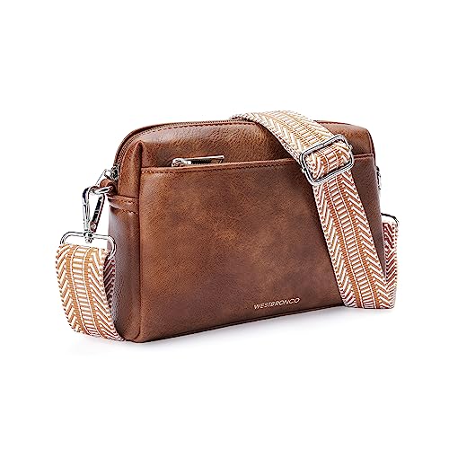 WESTBRONCO Small Crossbody Bags for Women, Shoulder Handbags, Satchel Purse with Adjustable Strap Brown