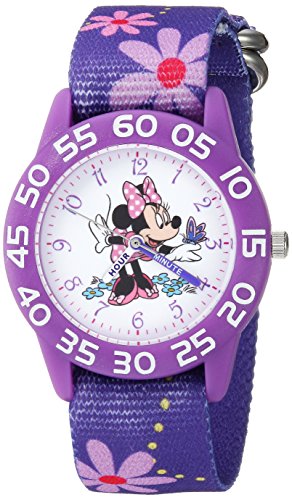 Disney Minnie Mouse Kids' Plastic Time Teacher Analog Quartz Nylon Strap Watch, Lt Purple/Purple Multi