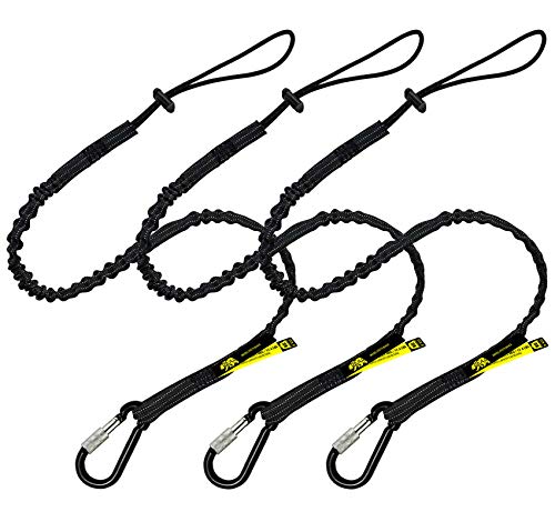 BearTOOLS Tool Lanyard with Single Carabiner and Adjustable Loop End, Standard Length, Maximum Weight Limit 8KG / 17.6lb, Aluminum Screw Lock Carabiner with Shock Cord Stopper, 0923S (3 Pack)