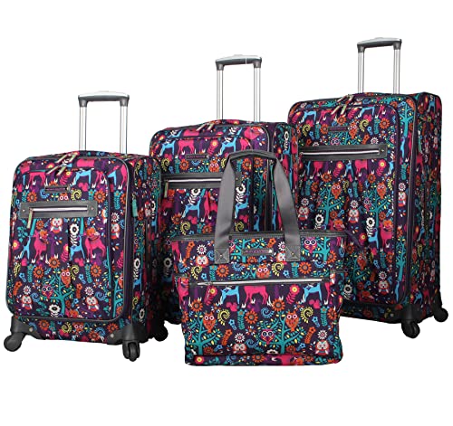 Lily Bloom Luggage Set 4 Piece Suitcase Collection with Spinner Wheels for Woman (Wildwoods)