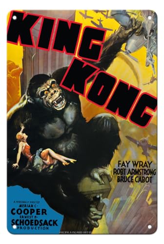 King Kong - Starring Fay Wray Robert Armstrong Bruce Cabot - Vintage Film Movie Poster c.1933-8 x 12 inch Vintage Metal Tin Sign