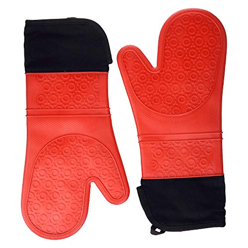 Elbee Home Heat-Resistant, Easy-Clean, Extra-Long Oven Mitts for Cooking, Baking and Grilling with Bonus Pot Holder Included