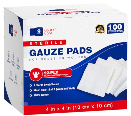 100pc Large Sterile Gauze Pads 4x4 Sterile for Wounds Bulk - 12ply Woven Gauze Sponges 4x4 Sterile - USP IV Breathable Mesh 4x4 Gauze Pads Sterile for Enhanced Absorption - First Aid Medical