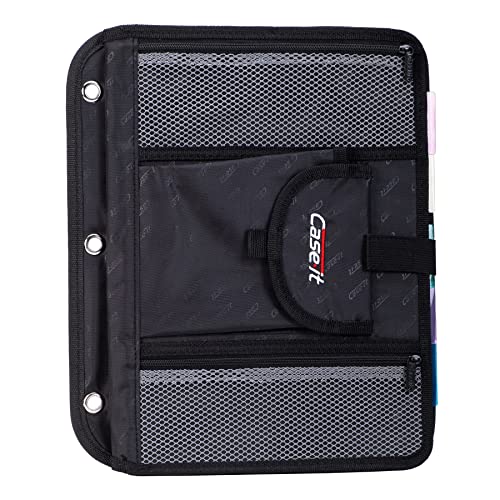 Case It 5-Tab Binder Accessory, 5-colored tabbed, 6 pocket expanding file, fits any standard 3 ring letter size binder, additional zippered mesh pockets for pen storage, ACC-21, Black