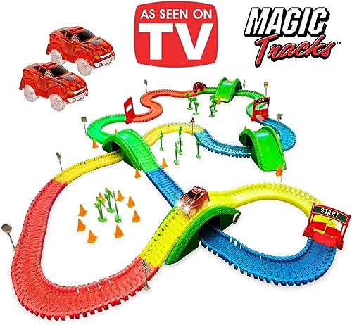 Ontel Magic Tracks Mega Set - 2 LED Race Cars and 18 ft. of Flexible, Bendable Glow in the Dark Racetrack - As Seen on TV