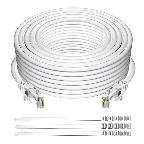 Cat 6 Ethernet Cable 50 ft-White, Adoreen High Speed Internet Cable (6 Colors for Selection) Support POE Gigabit Cat6 Cat 5e Cat 5 Cable Long Flexible Network Cable RJ45 Patch Cord+15 Ties