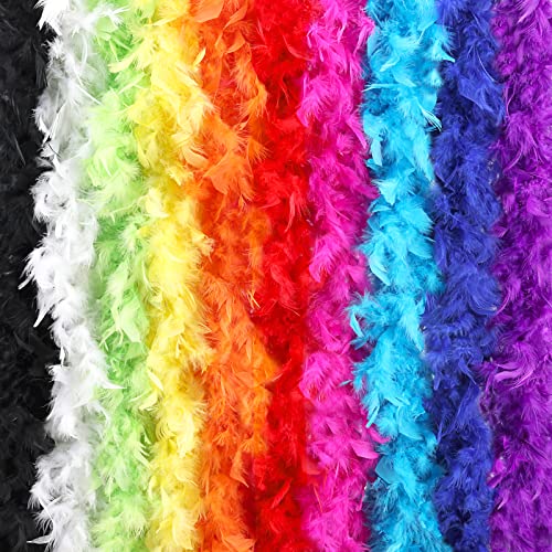 QUEFE 10pcs 6.6ft Colorful Feather Boas for Women Girls Costume Dress Up Party Bulk Decoration