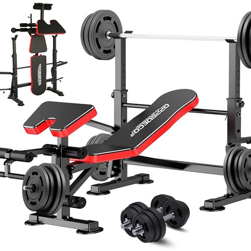 OPPSDECOR 600lbs 6 in 1 Weight Bench Set with Squat Rack Adjustable Workout Bench with Leg Developer Preacher Curl Rack Fitness Strength Training for Home Gym