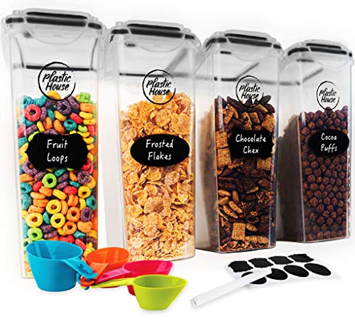 Plastic House Cereal Containers Storage Dispenser 4/4L FITS FULL CEREAL BOX, Airtight Food Storage Containers With Lids - Canisters Sets For The Kitchen Pantry Organizers & Storage