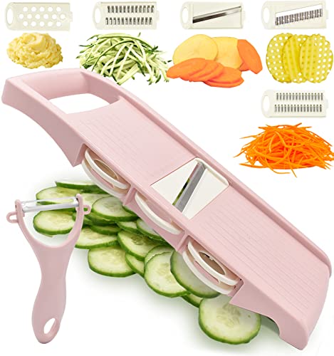 NACOLUS Mandoline Slicer for Kitchen Slicer Vegetable Cutter 5 In 1 Veggie Slicer Potato Slicer waffle fry cutter Hot Swap Mandolin with Peeler for Vegetables Carrot Shredder Cucumber Slicer