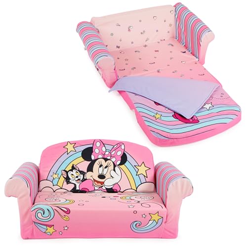 MARSHMALLOW Furniture, Minnie Mouse 3-in-1 Slumber Sofa Baby Lounger, Convertible Kids Couch, Sofa Bed & Foam Toddler Nap Mat with Attached Blanket