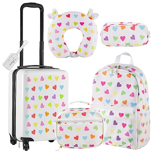 Redbaker 6 Pcs Kids Luggage Set 18 Inch Kids Rolling Luggage Gift for Christmas Kids Suitcase for Girls Boys Kids Suitcase(White, Love Style)