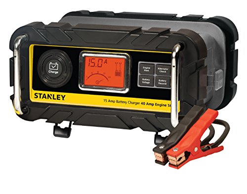 STANLEY BC15BS Fully Automatic 15 Amp 12V Bench Battery Charger/Maintainer with 40A Engine Start, Alternator Check, Cable Clamps