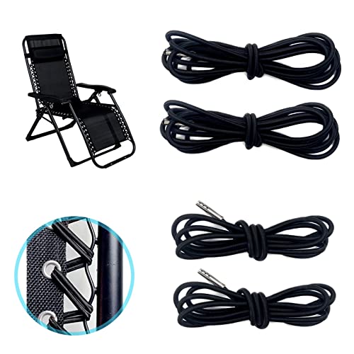 BlingKingdom 4pcs Black Replacement Cord for Zero Gravity Chair Universal Elastic Chair Repair Cord Ties Kit for Sun Loungers, Garden Chairs, Outdoor Recliners, Folding Chairs Chair, Bungee Chairs
