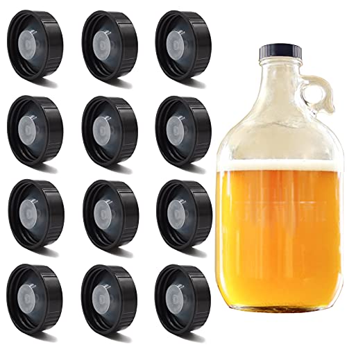 12 Pack 38mm Growler Caps Growler Lids Poly Seal Screw Caps Poly Seal Growler Caps Compatible with 1/2 Gallon and 1 Gallon Glass Gallon Jugs Replacement for Homebrew Wine Making Beer Brewing, Black