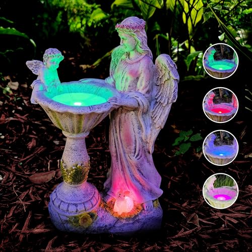 Voveexy Solar Garden Statue for Outdoor Décor, Angel Garden Figurine with Color Changing Light Resin Sculpture Ornament Waterproof Yard Art for Patio Lawn Yard Housewarming Garden Gift