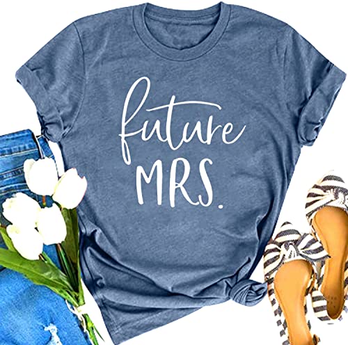 Future Mrs Shirt Women Bridal Shirt Honeymoon Vacation Tshirt Bachelorette Party Shirt Casual Loose Tops (Blue, XL)