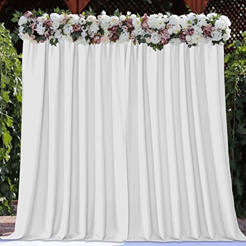 Joydeco White Curtains Backdrop for Wedding Parties, Photo Backdrop Curtains for Wedding Decorations Birthday, Wrinkle Free Polyester 5ft x 10ft Fabric Drape 2 Panels with Rod Pockets